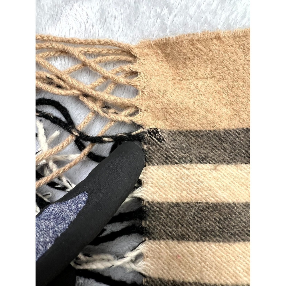Burberry Cashmere Scarf Camel Iconic Classic Nova Check 48" x 6" Fringe Scotland - Picture 8 of 10